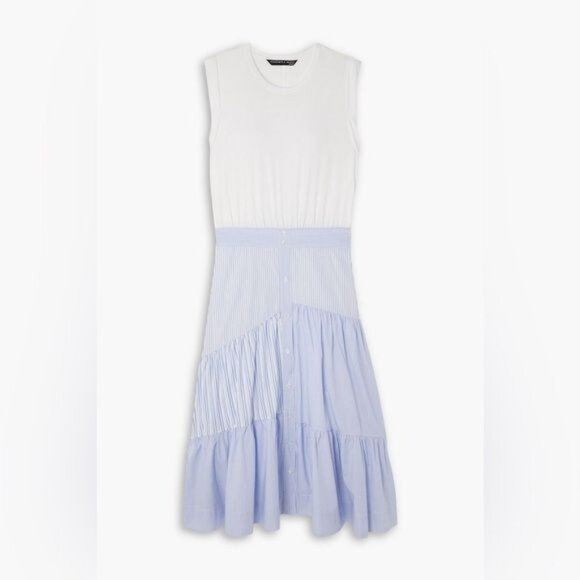 Veronica Beard Tilney Striped Jersey Paneled Cotton Poplin Midi Dress Large NWT - Picture 4 of 14